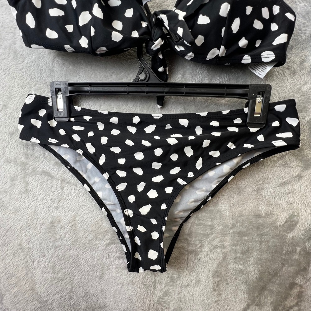 Ocean Pacific Womens Black White Ruffle Polka Dot Bikini Set Swimsuit Large - Picture 3 of 9